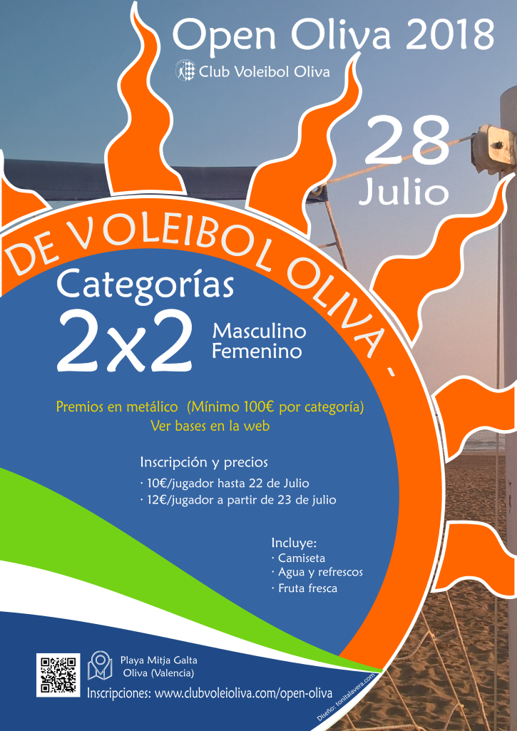 Cartel para el torneo Open Oliva que se celebrará el 28 de Julio de 2018